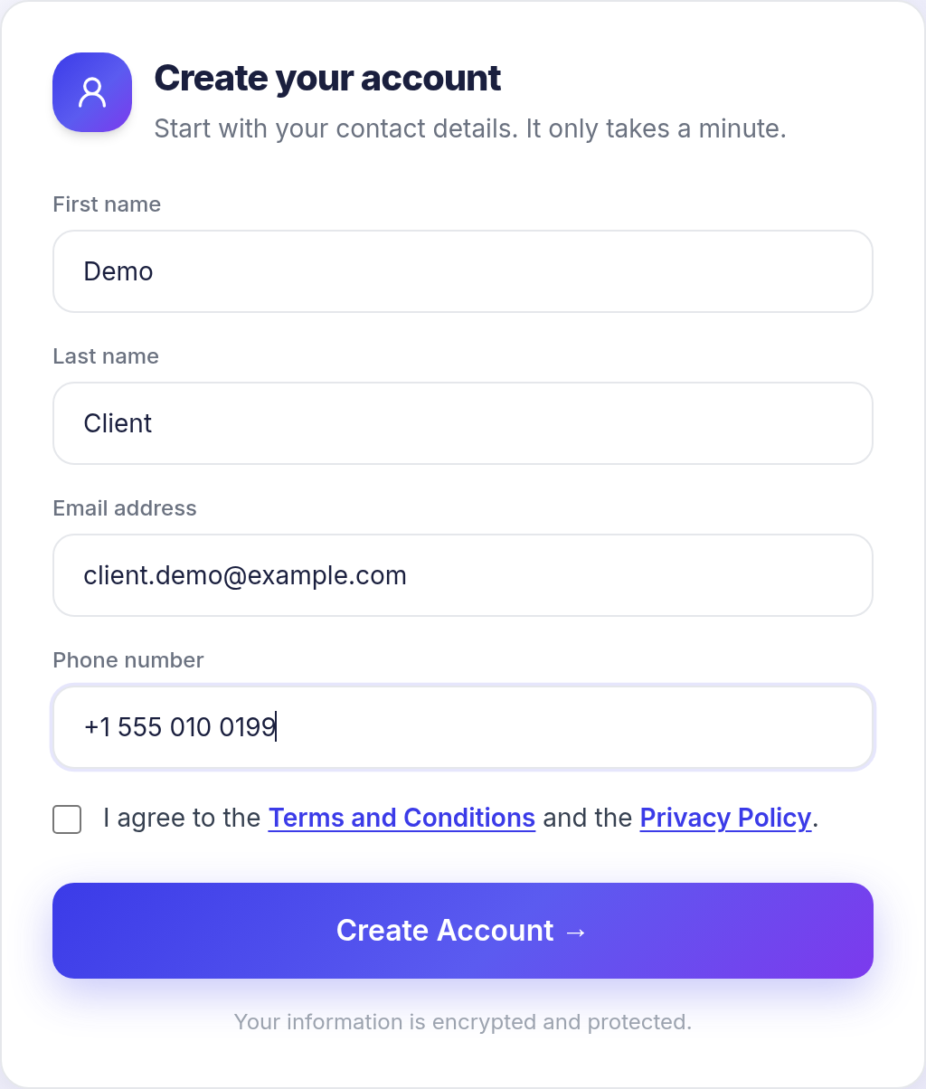Rentiers registration — create your account